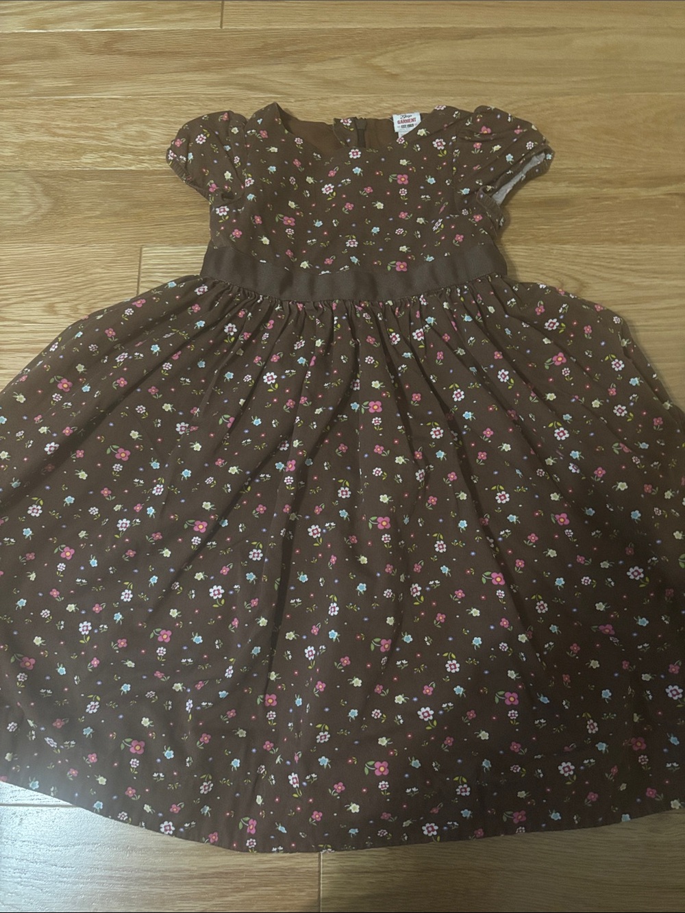 GAP Vintage Brown Floral Bow-Waist Girls Dress with Pink & Cream Accents